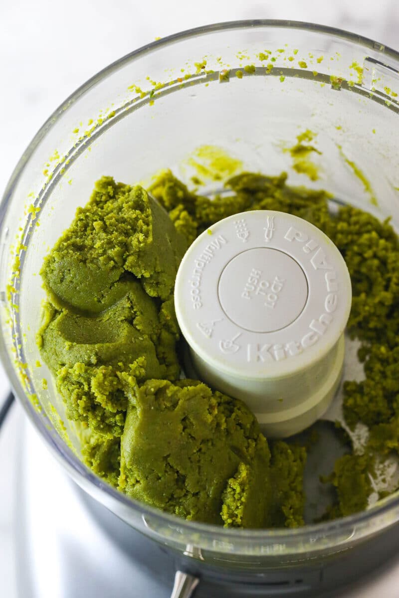 Dry pistachio paste in a food processor