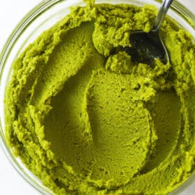A bowl of pistachio paste
