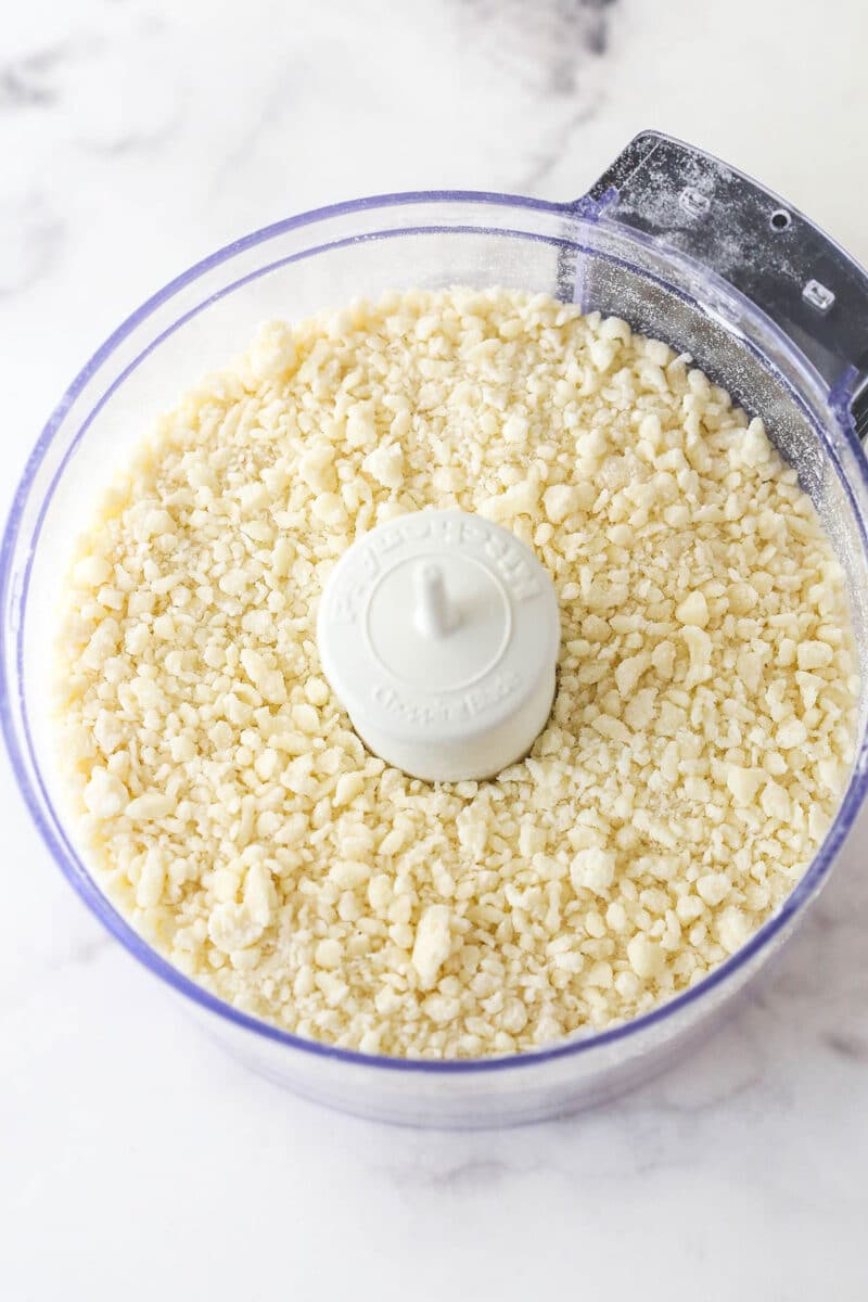 Flour and butter pulsed into crumbs