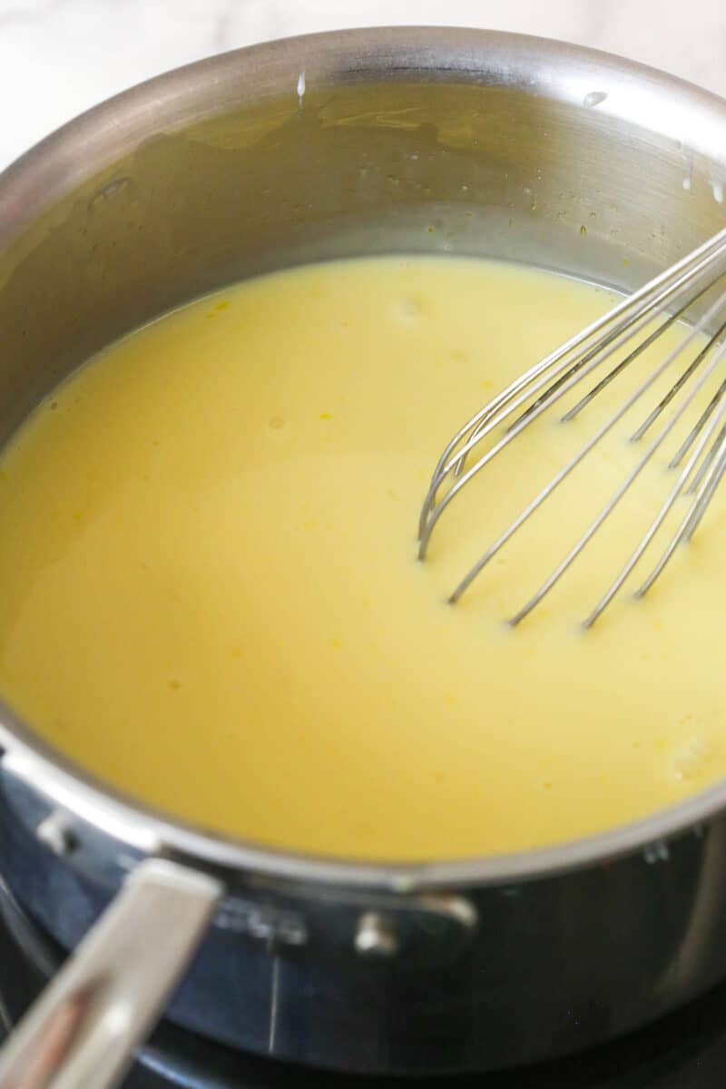 Whisking egg in a pot