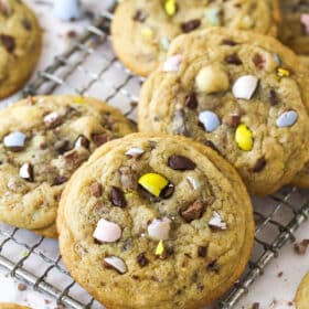 Cadbury egg cookies on a cooling rack