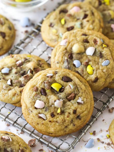 Cadbury egg cookies on a cooling rack
