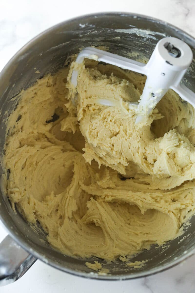 These copycat Lofthouse Cookies are soft and cakey with a melt-in-your-mouth texture and light flavor, just like the ones at the supermarket. Sugar cookie dough in a bowl