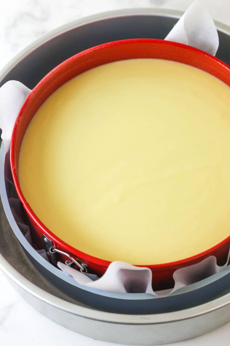 Ricotta cheesecake filling in a springform pan