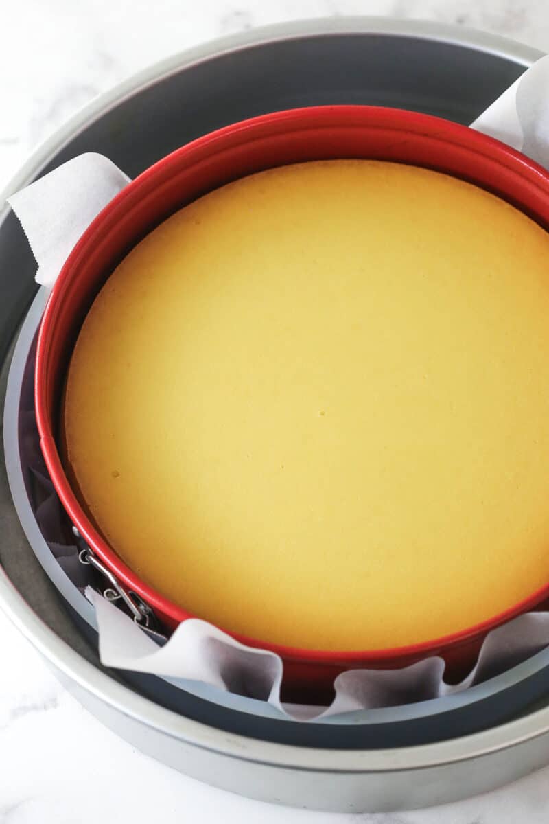 Baked ricotta cheesecake in a springform pan