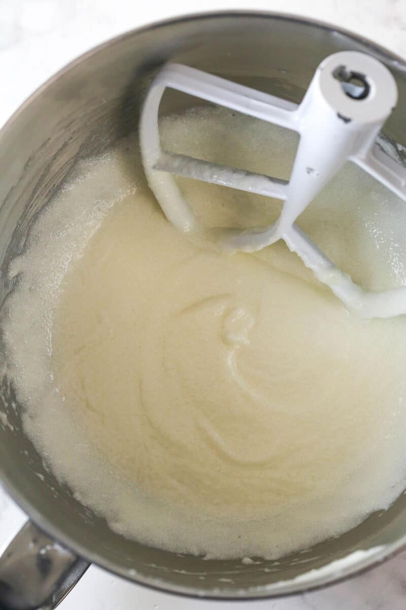 butter, oil, sugar and extracts creamed in mixing bowl