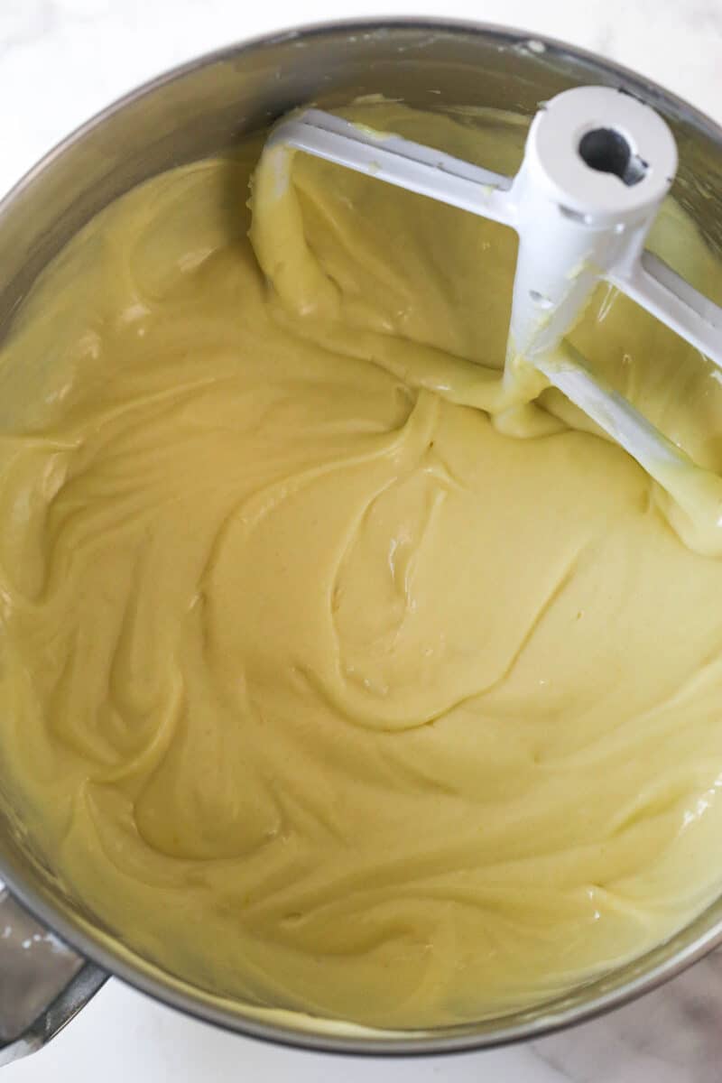 final cake batter after adding dry ingredients and coconut milk