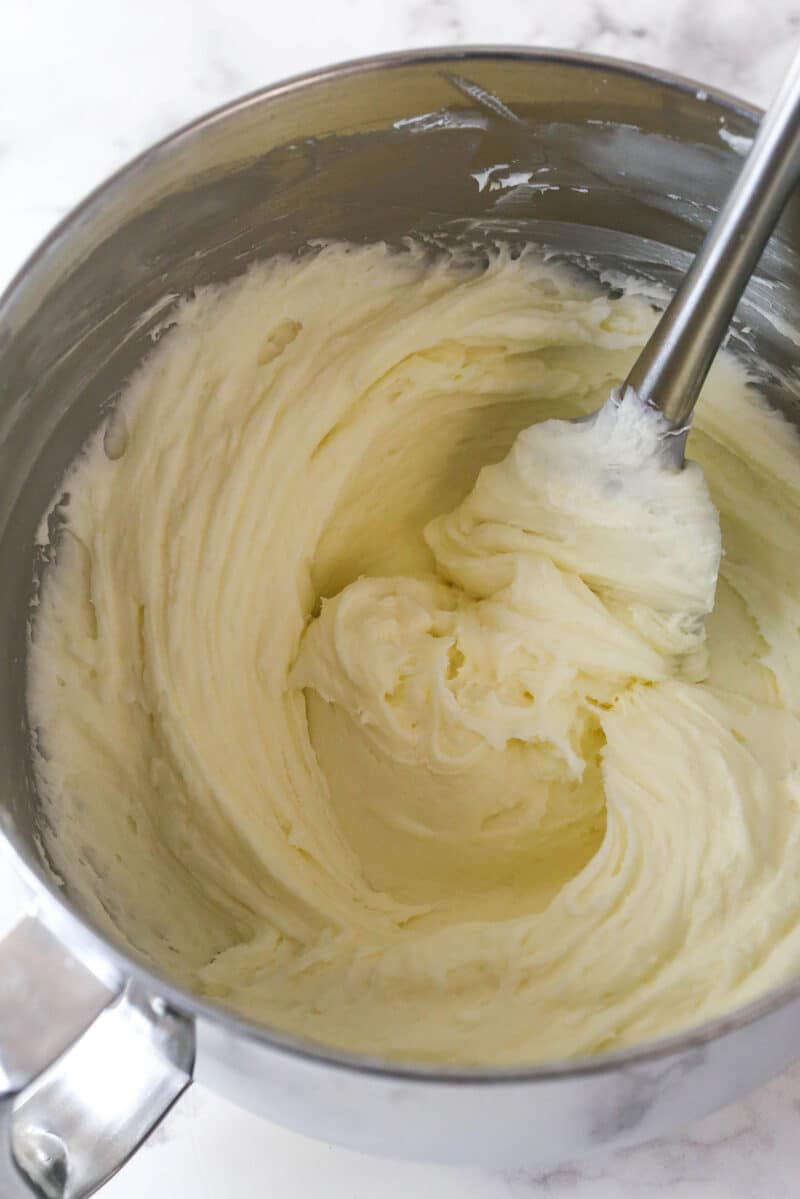 coconut buttercream in mixing bowl