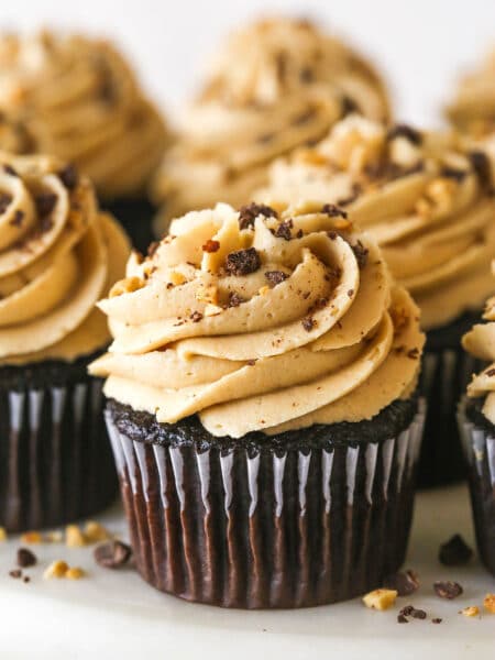 Close up of peanut butter chocolate cupcakes