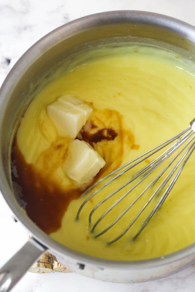 This copycat Magnolia Bakery Banana Pudding is made completely from scratch and mirrors the texture and flavors of the original. Whisking butter and vanilla into homemade pudding