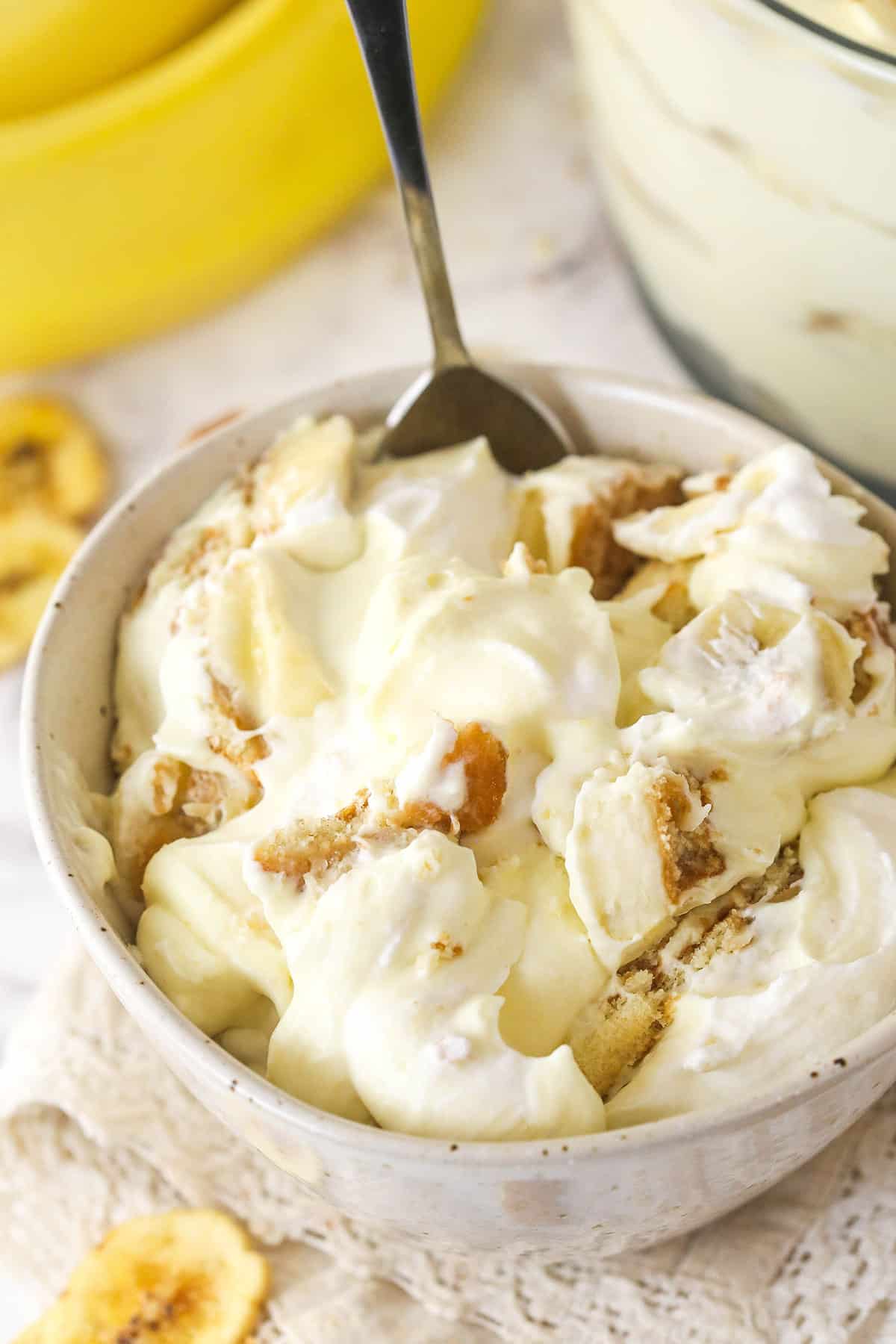 This copycat Magnolia Bakery Banana Pudding is made completely from scratch and mirrors the texture and flavors of the original. A bowl of copycat Magnolia Bakery banana pudding