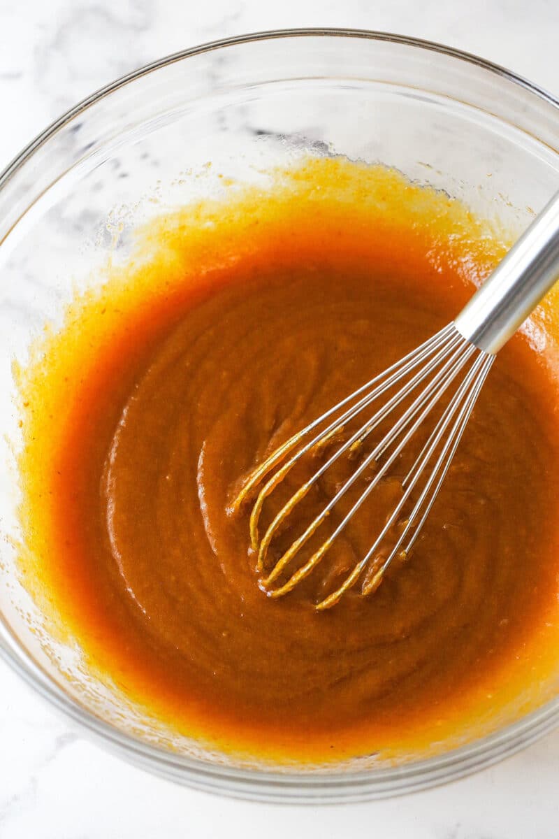 Whisking pumpkin and wet ingredients