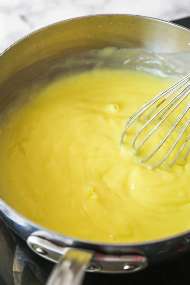 Thick, smooth, and creamy, this chocolate pastry cream (aka chocolate crème pâtissière) can be used in cakes, pastries, and other desserts. Pastry cream at a slow boil in a pan