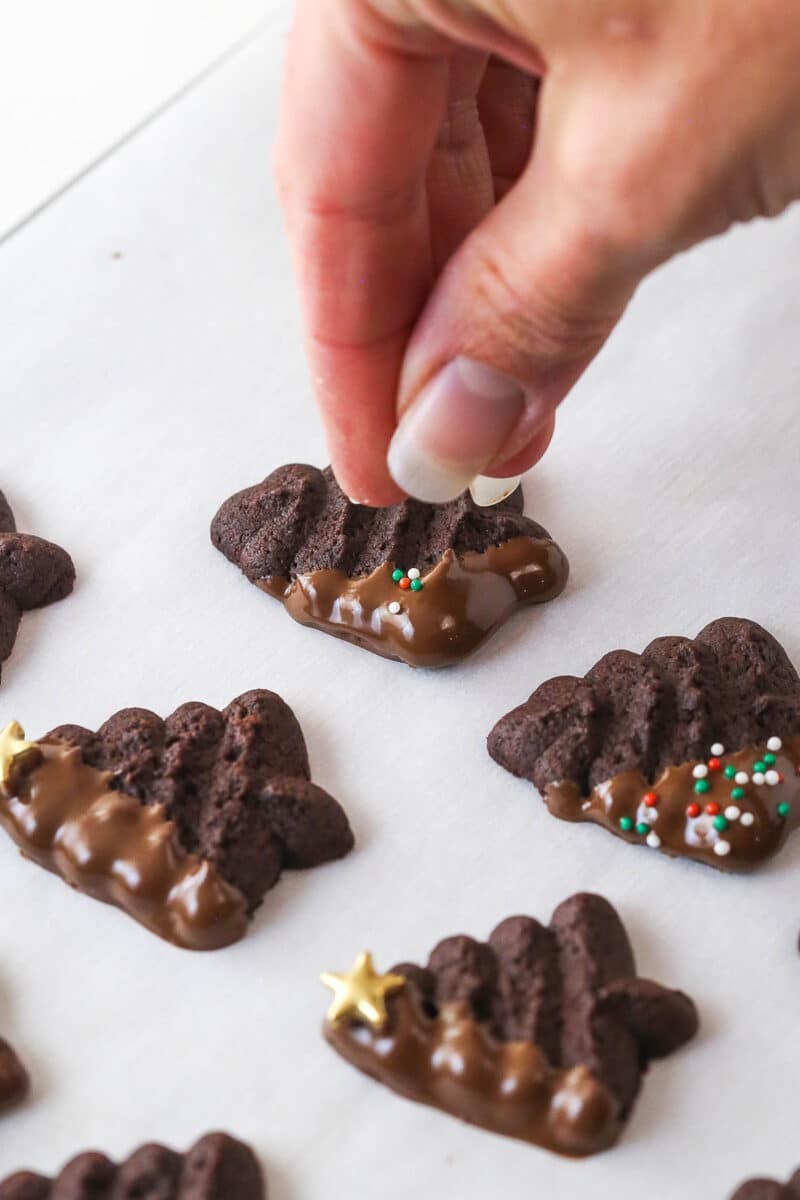 adding sprinkles to melted chocolate