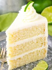 upright slice of Margarita Layer Cake on plate